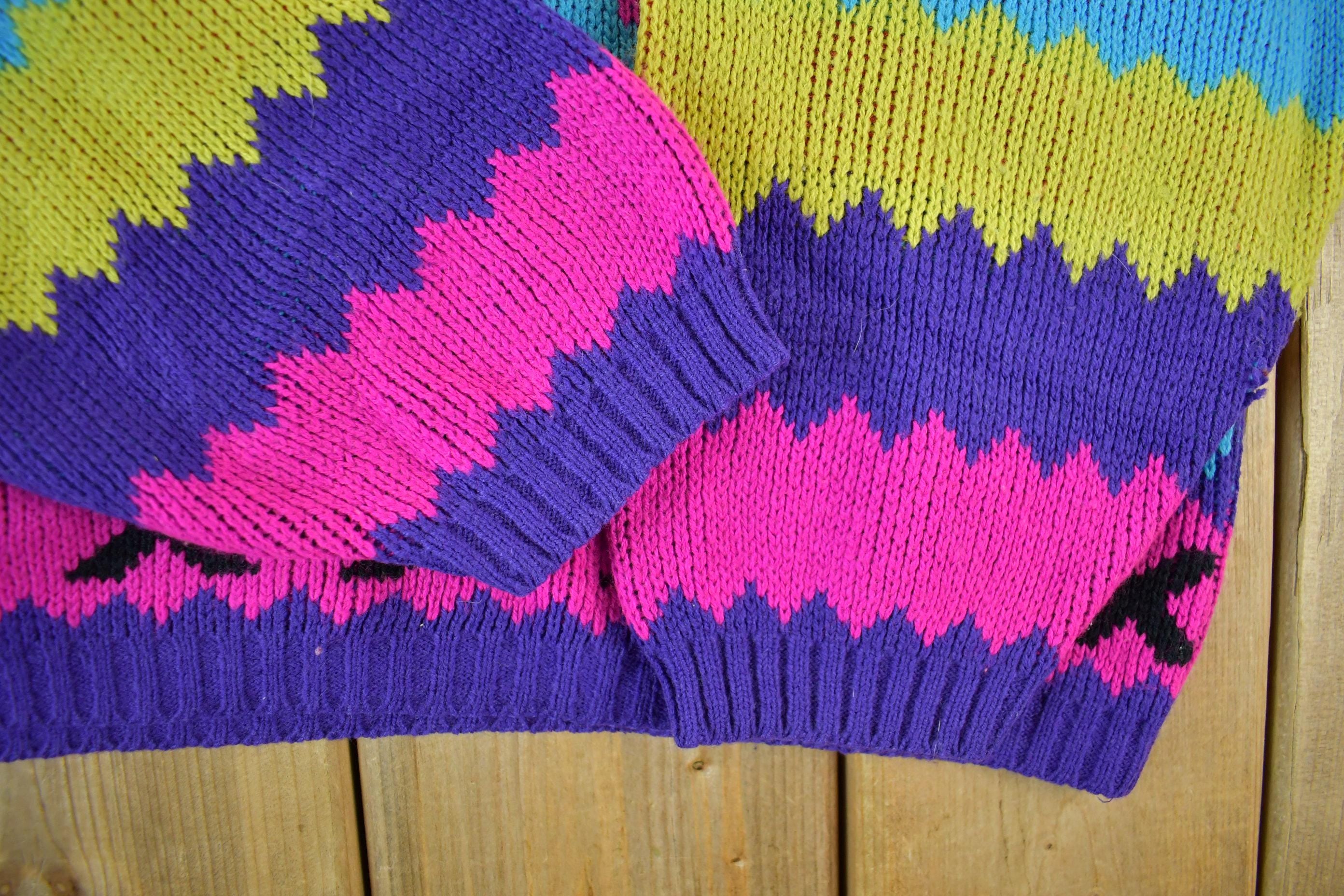 Vintage 1990s Exclusive Imports Knit Abstract Pattern Crewneck Sweater Women's Medium