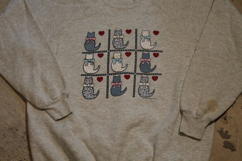 Vintage 1990s Kitty Cat Graphic Crewneck Sweater / Love / Vintage 90s Crewneck Sweater / Kitten / Pullover Sweatshirt / Made In USA / BS1.3
