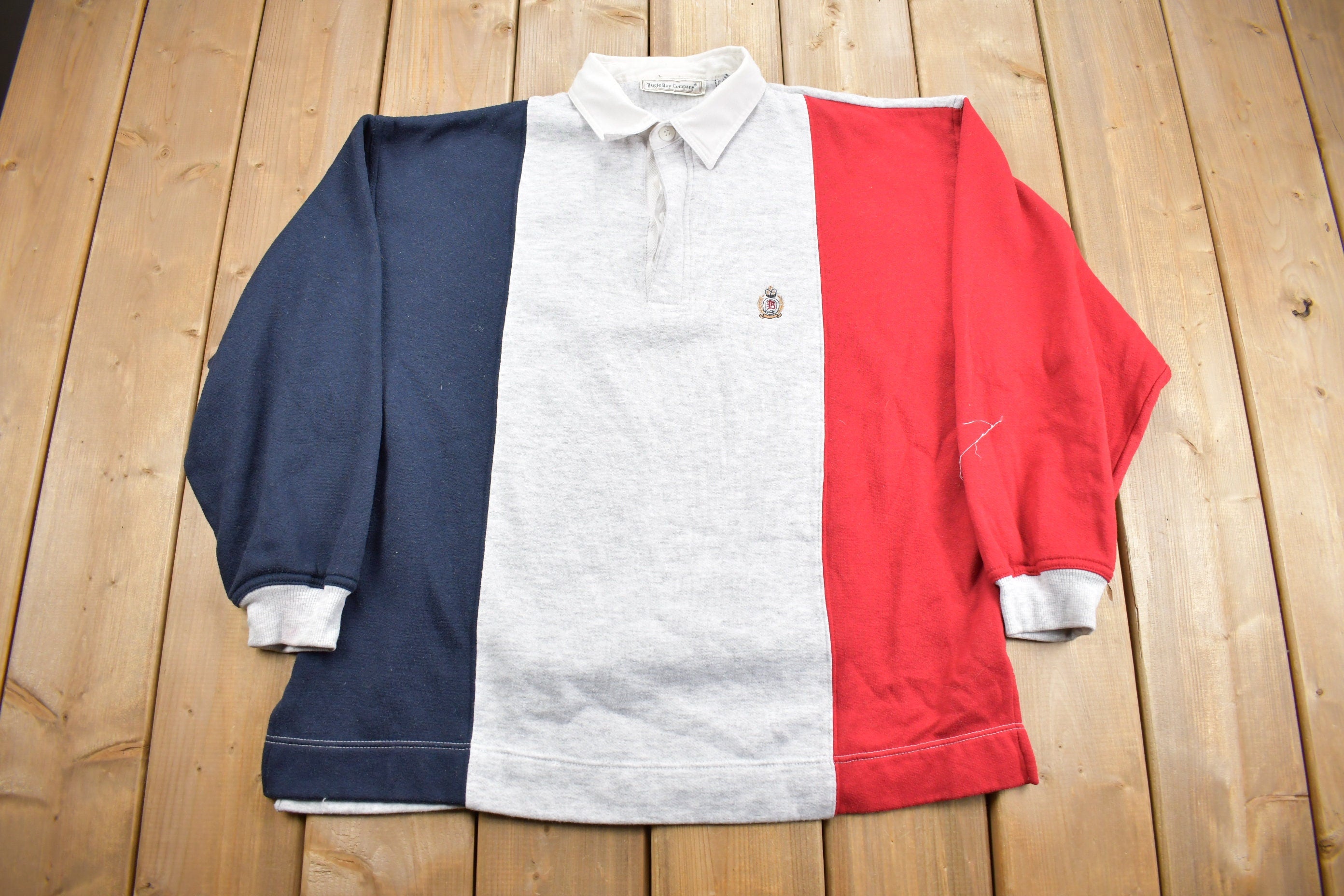 Vintage 1990s Bugle Boy Quarter Button Striped Sweatshirt