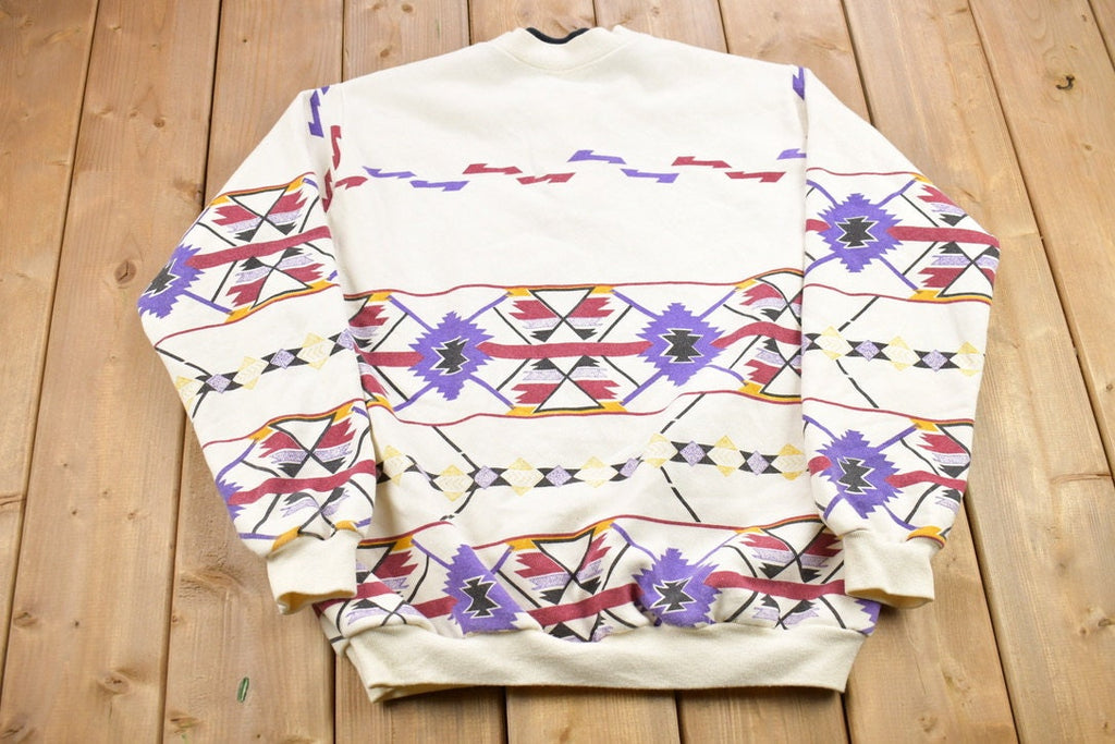 Vintage 1990s Aztec Pattern Quarter Button Up Sweatshirt