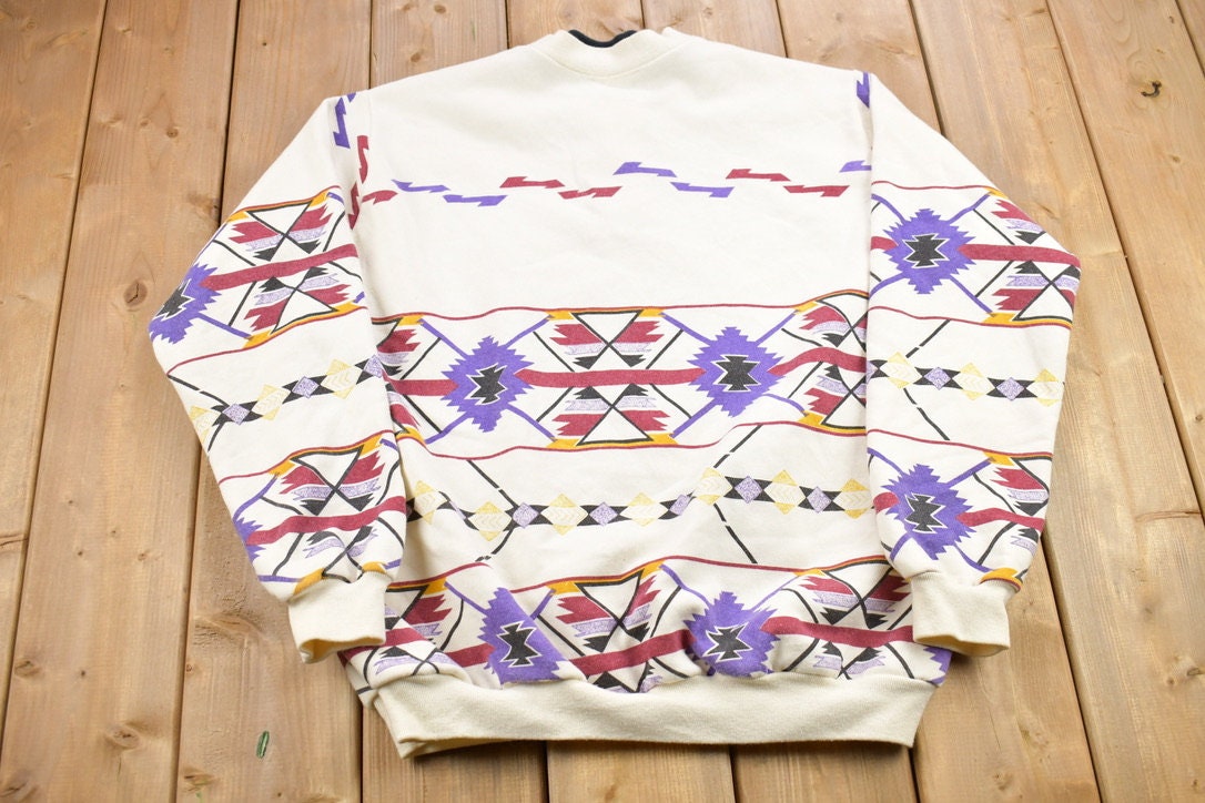 Vintage 1990s Aztec Pattern Quarter Button Up Sweatshirt