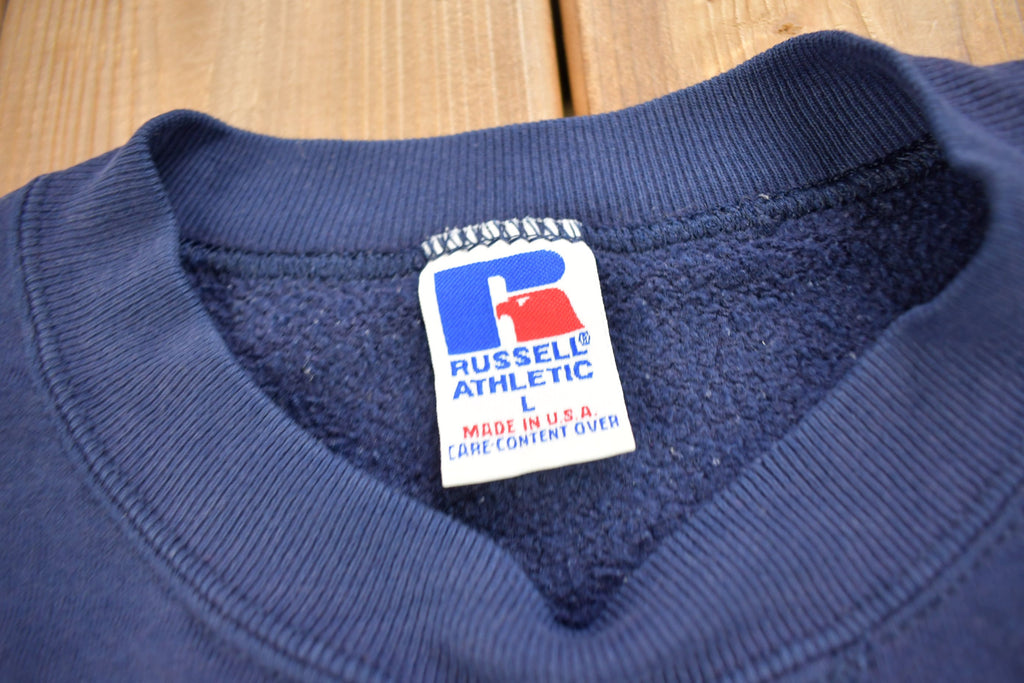 Vintage 1990s Navy Blue Russell Athletics Blank Crewneck Sweatshirt