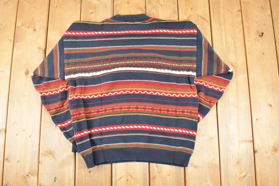 Vintage 1990s R&R Striped Knit Crewneck Sweater Mens L