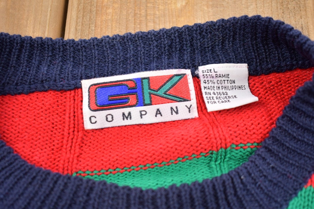 Vintage 1990s Knitted Striped Crewneck Sweater /