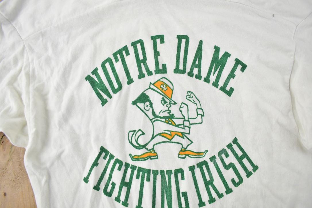 Vintage 1980s University Of Notre Dame Fighting Irish Champion Single Stitch Collegiate Shirt Made In USA