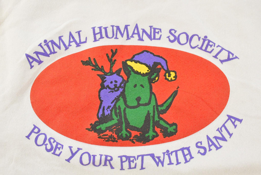 Vintage 1990s Animal Humane Society Santa Christmas Crewneck Sweatshirt Men's Large