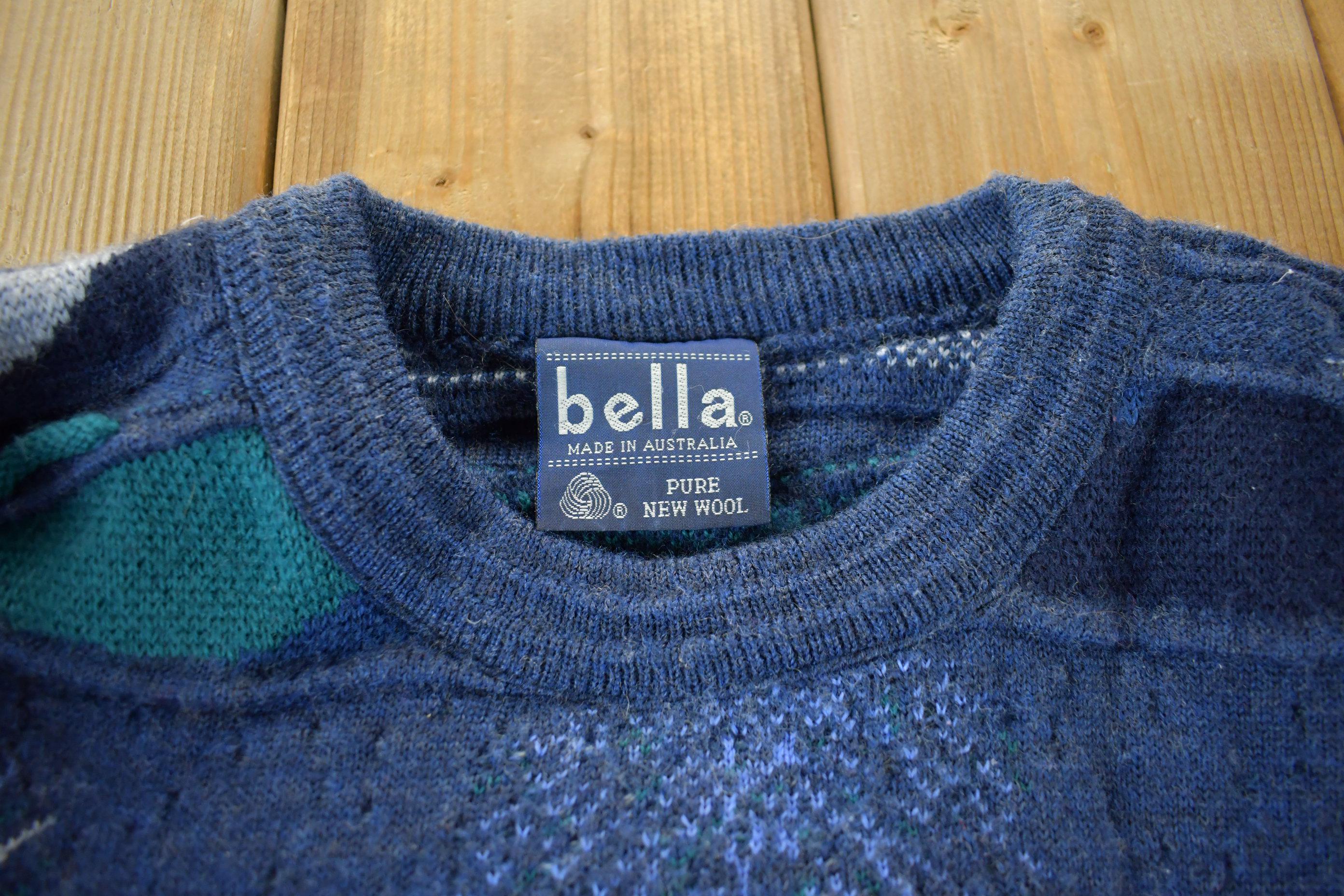 Vintage 1990s Bella Wool Knit Abstract Pattern Crewneck Sweater