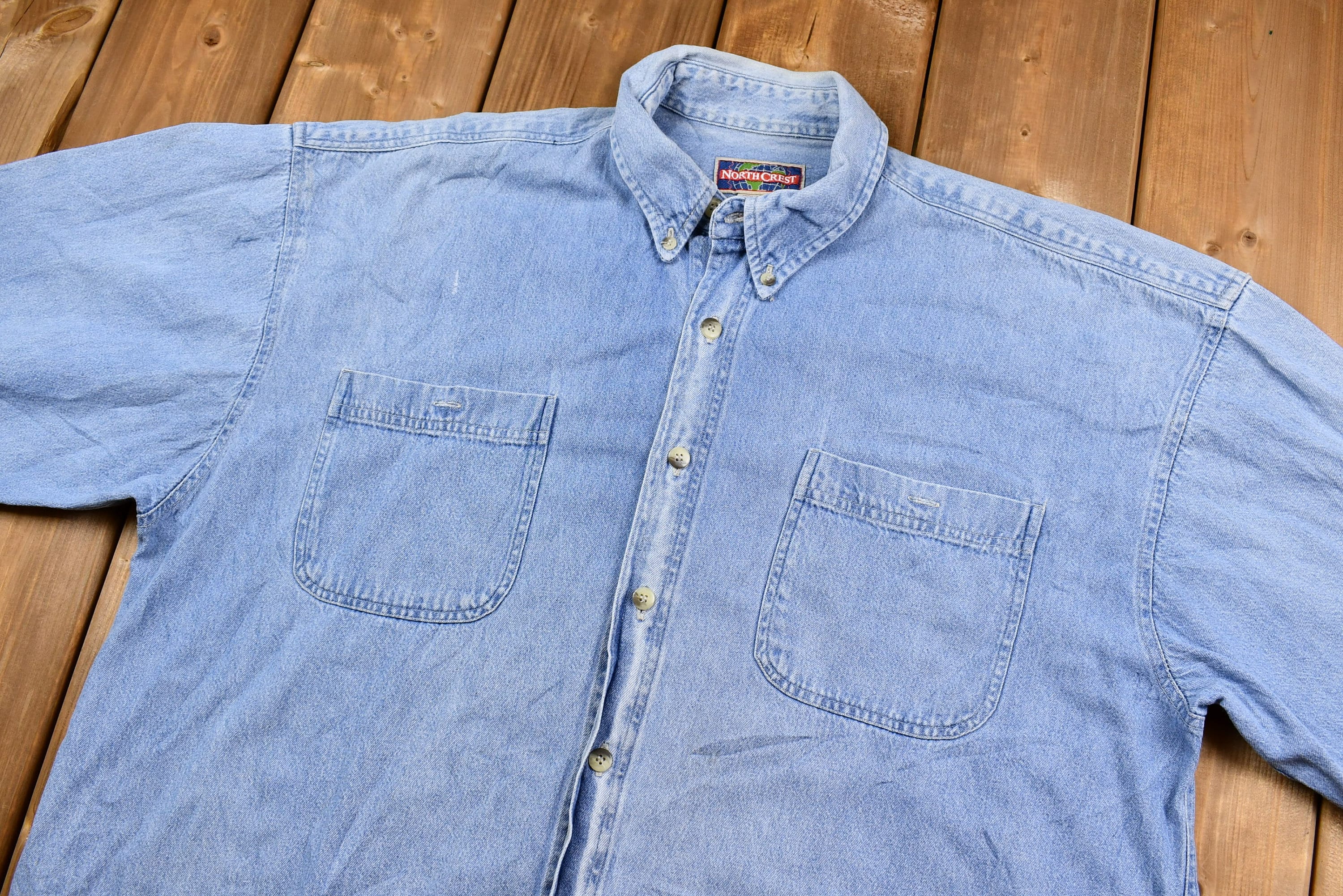 Vintage 1990s North Crest Light Blue Denim Button Up Shirt