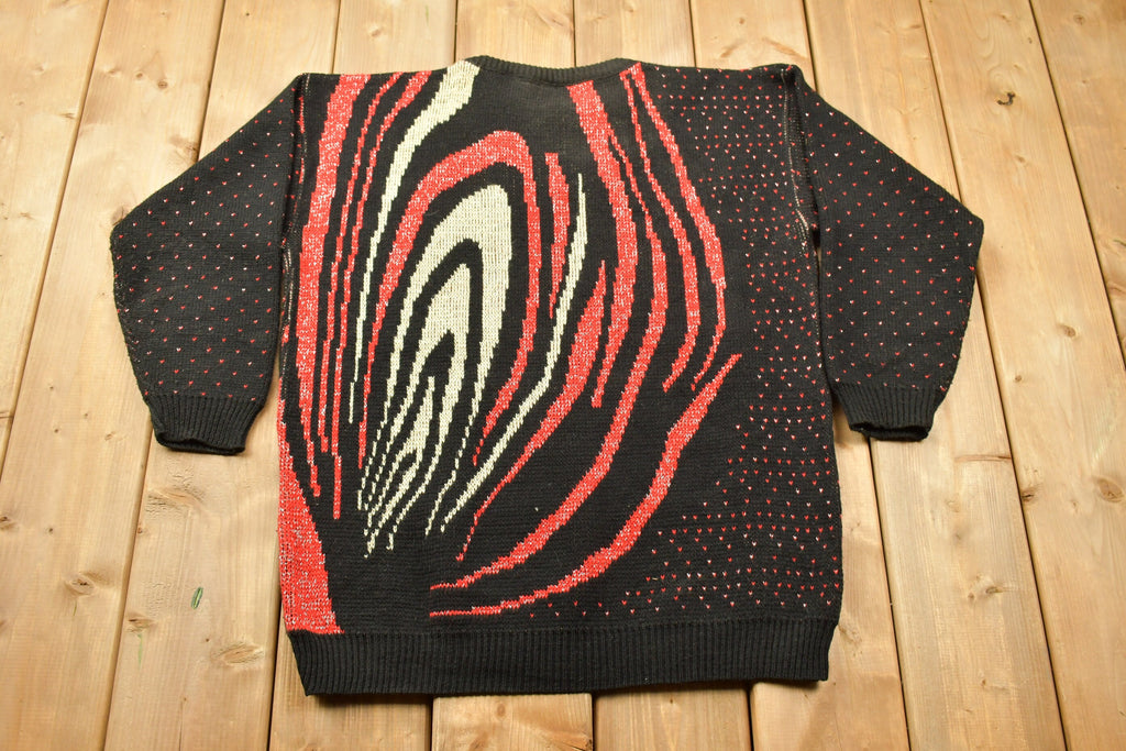 Vintage 1990s New Yorker Abstract Pattern Knitted Crewneck Sweater