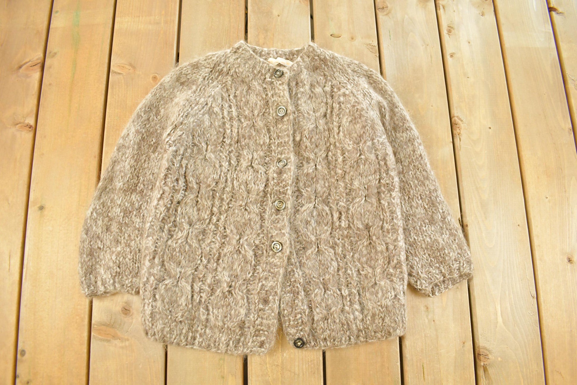 Vintage 1960s Montgomery Ward Hand Knit Mohair Wool Cardigan Sweater Women's S