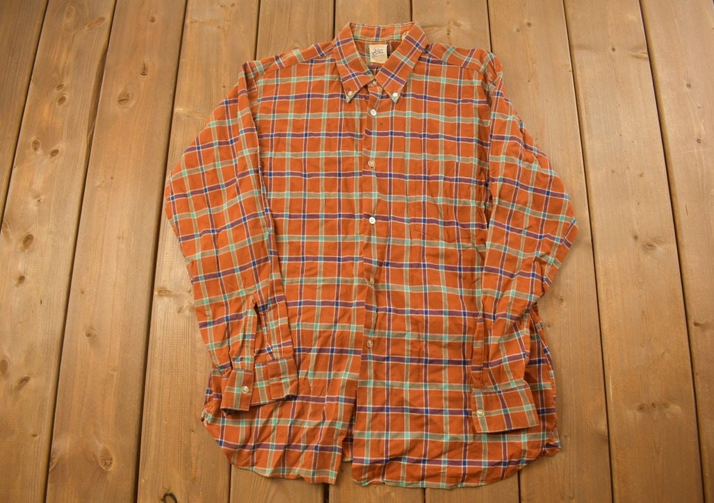 Vintage 1960s Arrow Cum Laude Plaid Flannel Button Up Shirt / 1990s Button Up / Vintage Flannel / Plaid Shirt / Button Down