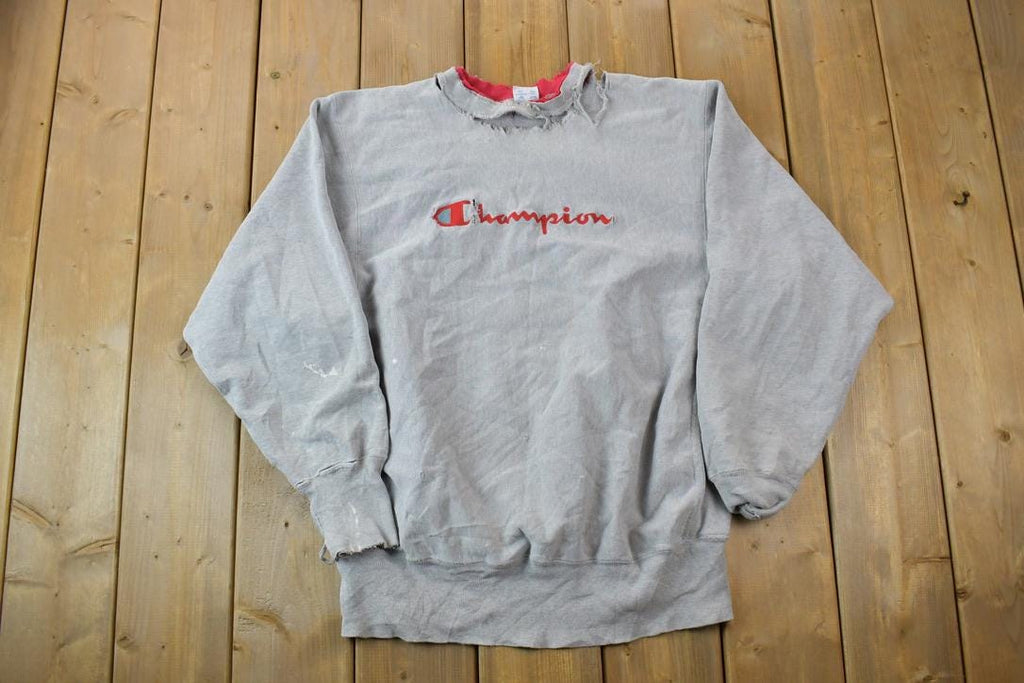 Vintage 1990s Champion Reverse Weave Super Distressed Double Collar Crewneck Sweatshirt