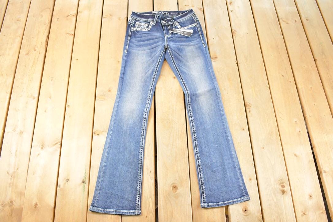 Vintage Deadstock Y2K Grace In LA Bedazzled Low Rise Jeans Women's Size 27 x 32