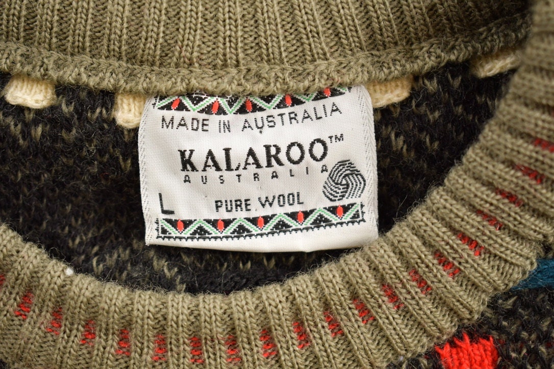 Vintage 1990s Kalaroo Australia 3D Cable Knit Sweater / Vintage 90s Crewneck / Abstract Art Pattern / Sweatshirt / Streetwear
