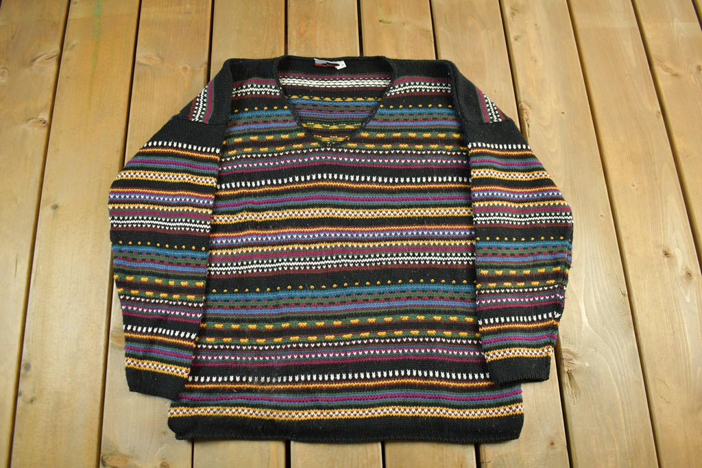 Vintage 1990s It's Our Time Knit Abstract Pattern V Neck Sweater Adult Large