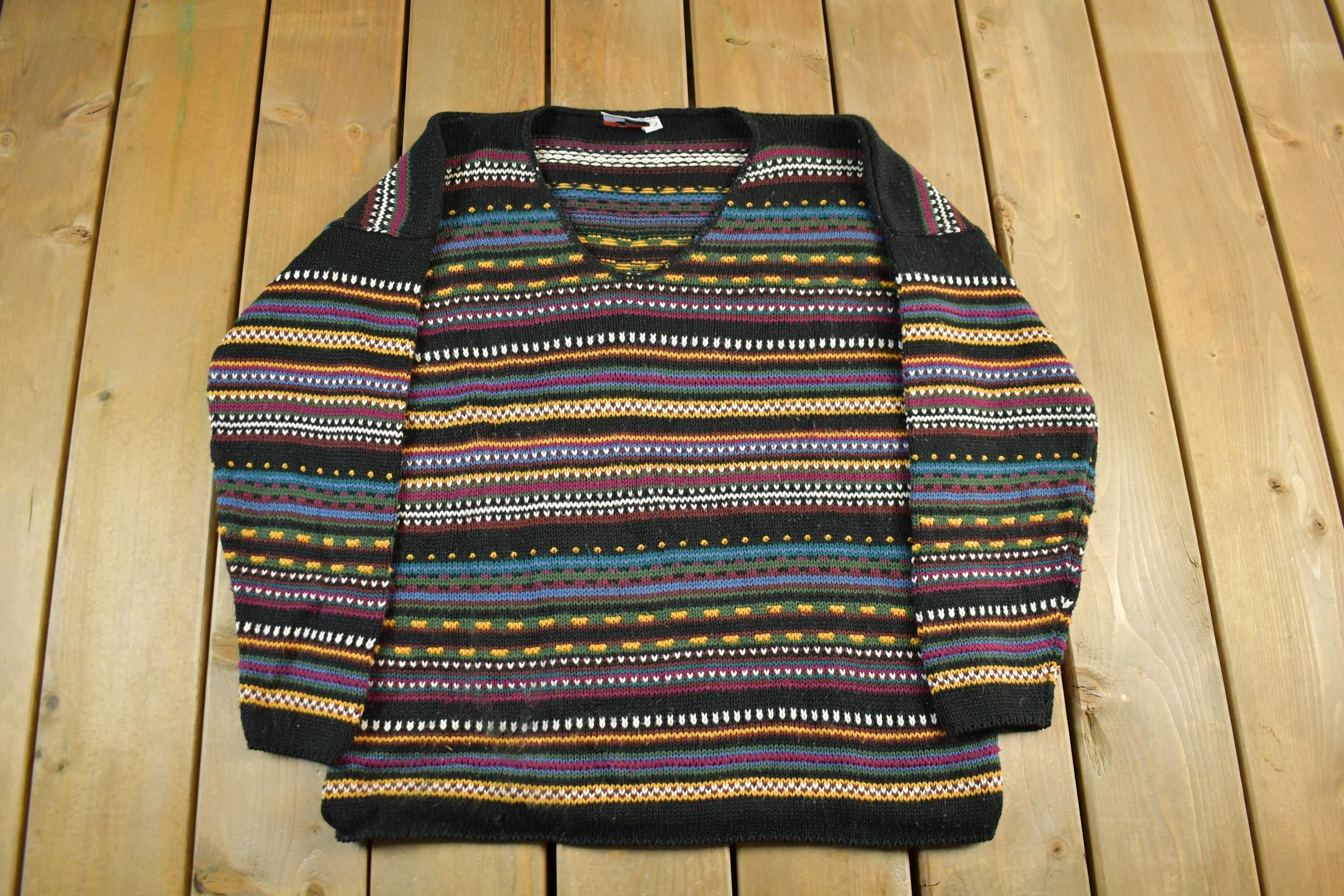 Vintage 1990s It's Our Time Knit Abstract Pattern V Neck Sweater Adult Large