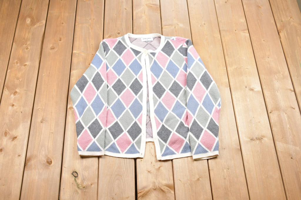 Vintage 1990s Alfred Dunner Argyle Cardigan Sweater