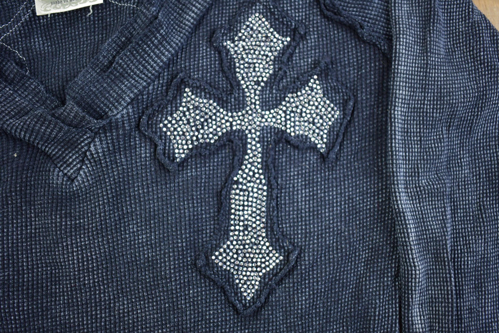 Vintage Y2k Voral Rhinestone Cross Faded Long Sleeve Shirt / Made In USA