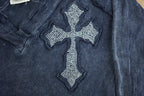 Vintage Y2k Voral Rhinestone Cross Faded Long Sleeve Shirt / Made In USA