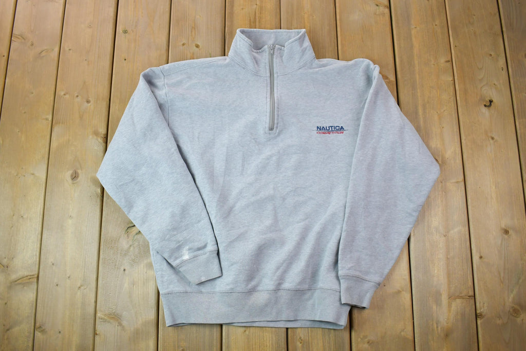 Vintage 1990s Nautica Competition Quarter Zip Mock Neck Sweatshirt / 90s Crewneck / Made In USA / Streetwear / Embroidered