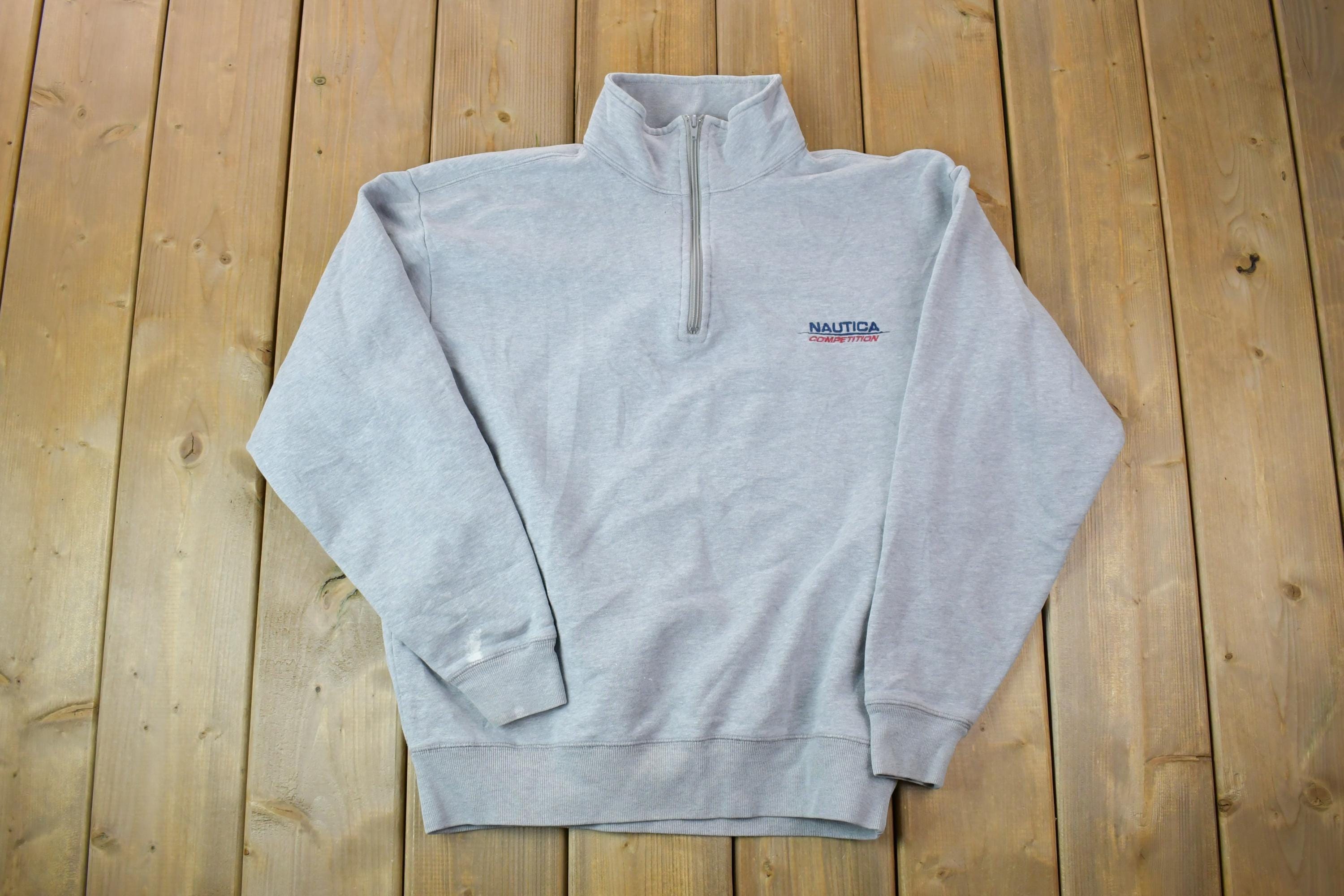 Vintage 1990s Nautica Competition Quarter Zip Mock Neck Sweatshirt / 90s Crewneck / Made In USA / Streetwear / Embroidered