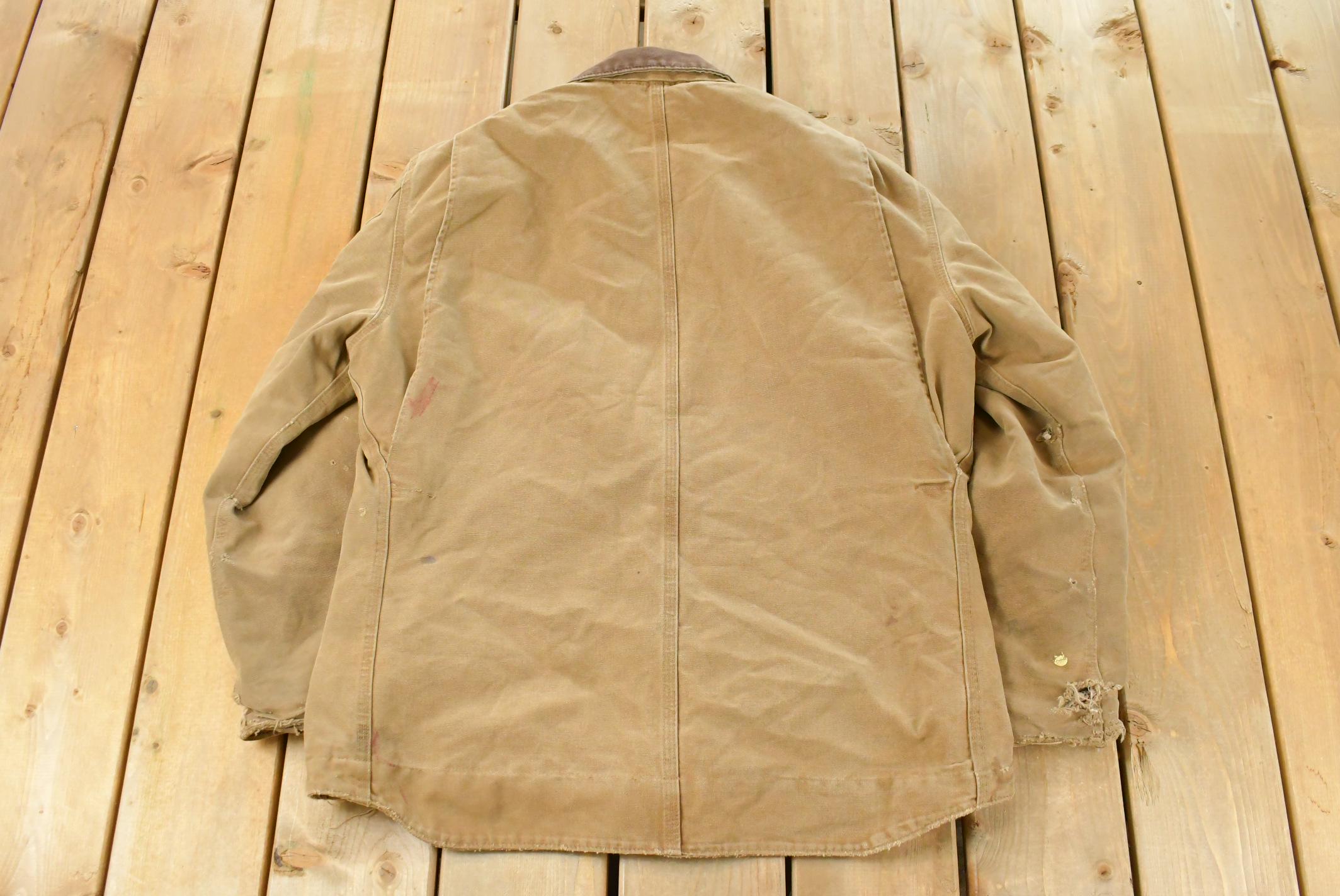 Vintage 1990s Carhartt Distressed Sherpa Lined Canvas Jacket Men's Medium