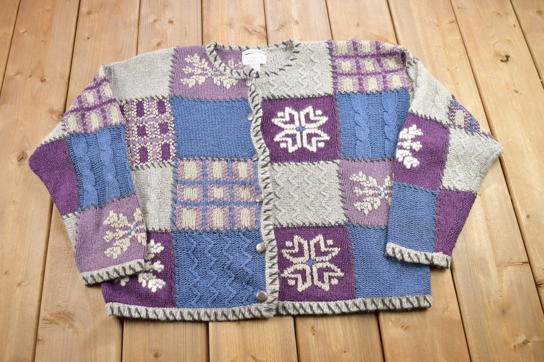 Vintage 1990s Christopher & Banks Knitted Patchwork Blazer Sweater