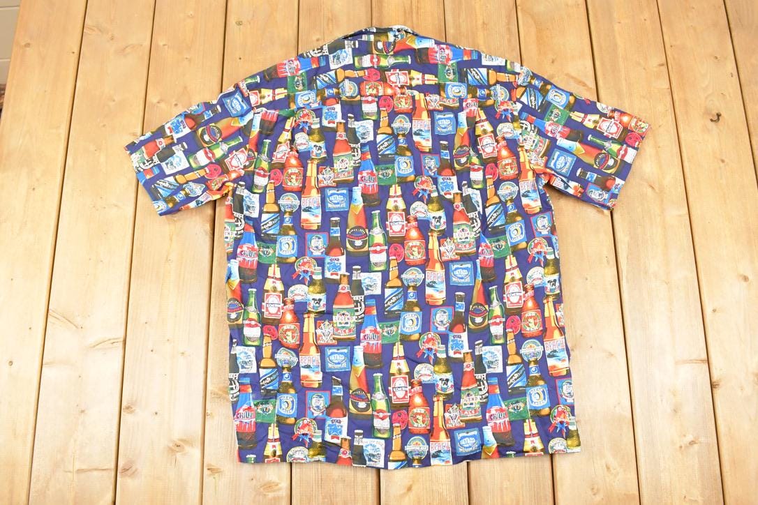 Vintage 1990s Deadstock Pacific Legend Abstract Bottles Button Up Shirt Men's L