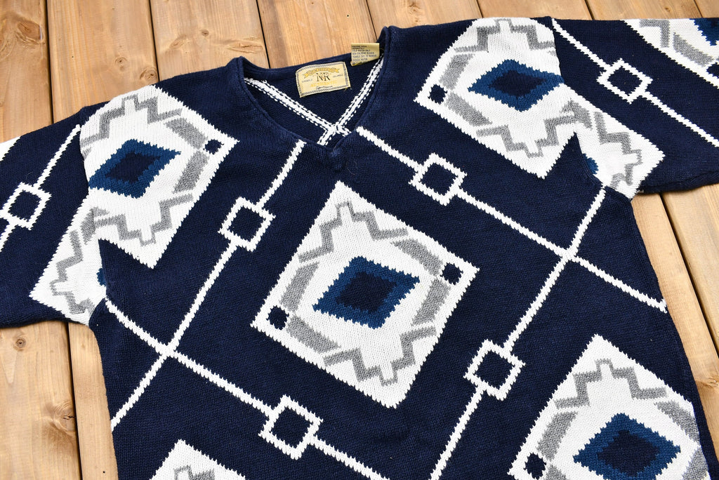 Vintage 1990s Abstract Diamond Knit Crewneck Sweater