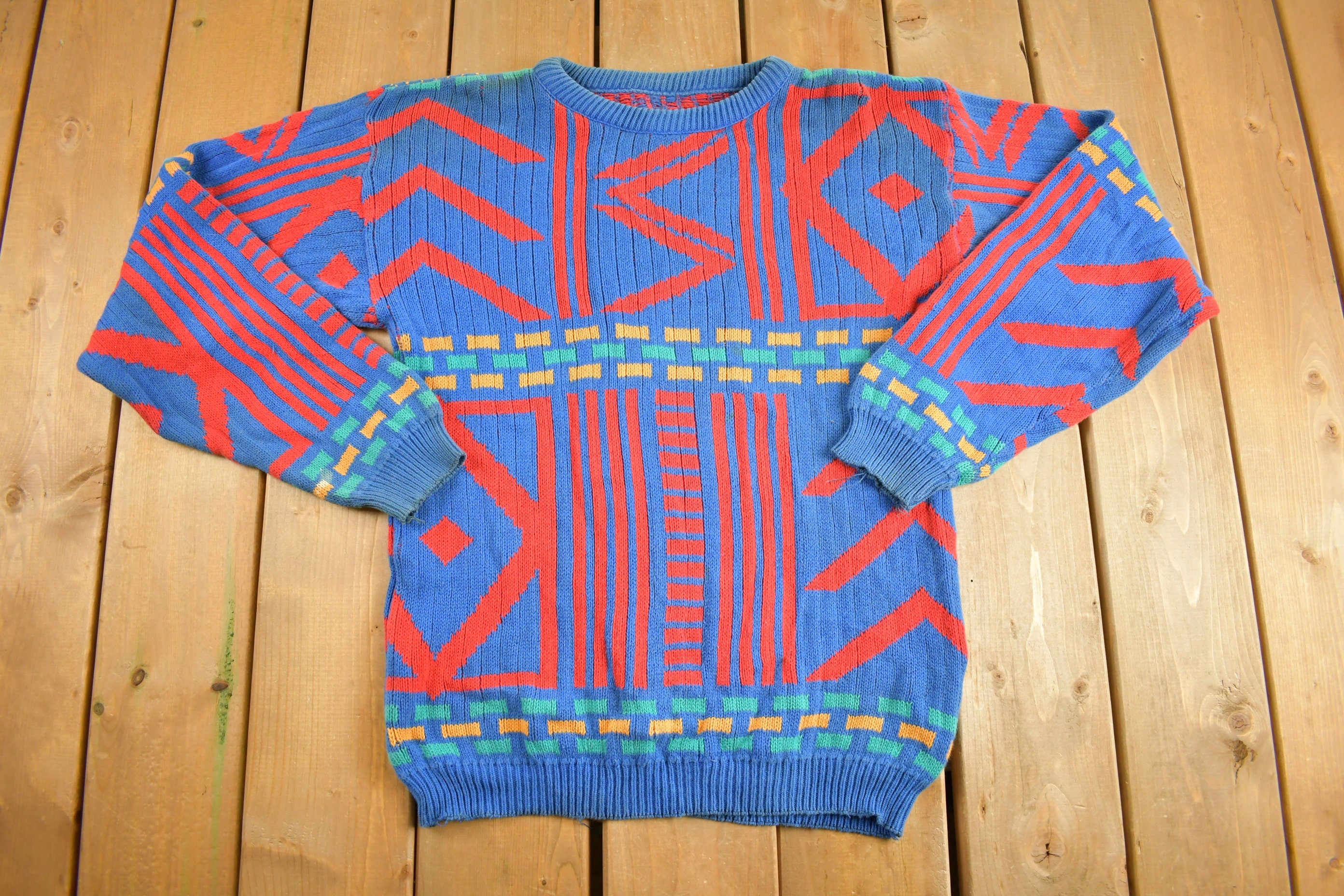 Vintage 1990s Abstract Colorful Knit Sweater