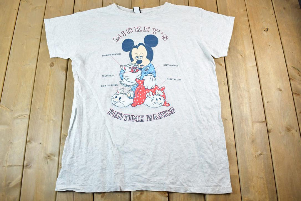 Vintage 1990s Mickey Mouse Bedtime Basics Disney Cartoon Promo T-Shirt