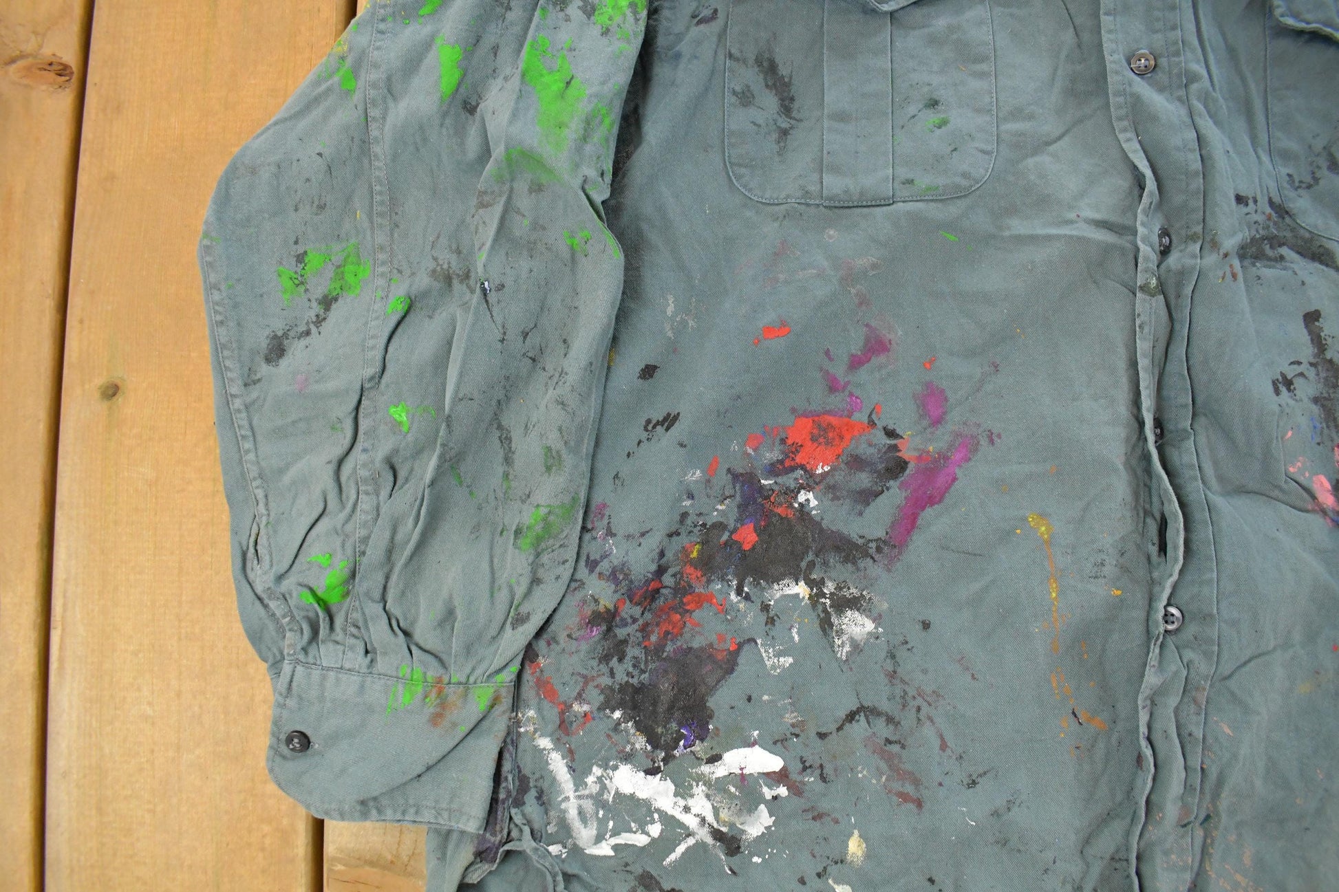 Vintage 1960s Champion Paint Splatter Button Up Shirt Men's Large  Workwear Shirt  True Vintage  Distressed