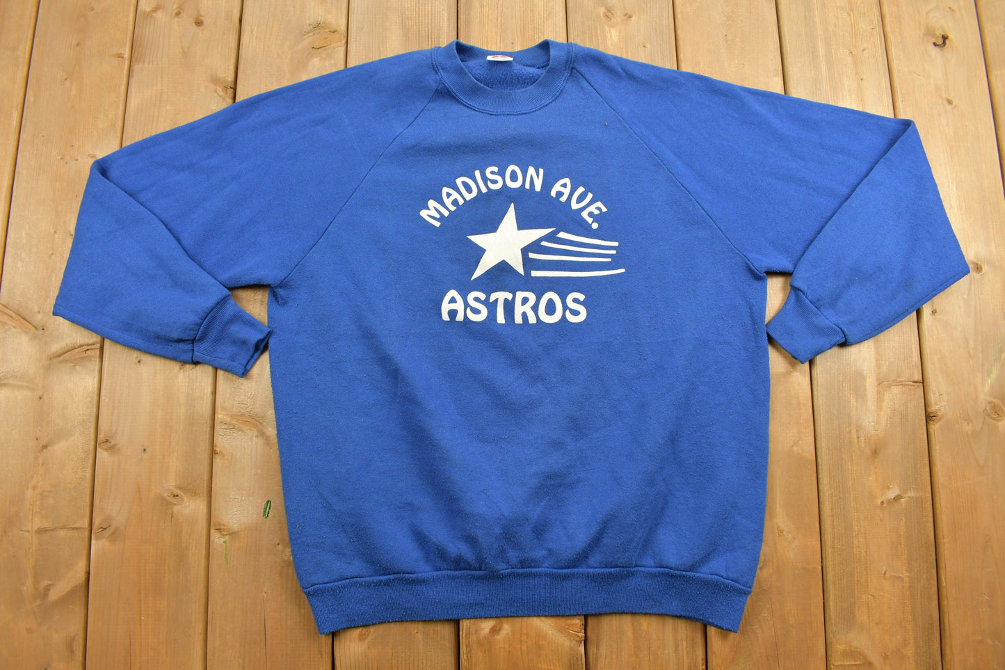 Vintage 1980s Madison Ave Astros Crewneck Sweatshirt / 90s Crewneck / Souvenir Sweater / Jerzees / Blue / Made In USA