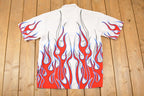 Vintage 1990s Flames AOP Rock Button Up Shirt Men's XL / Fire Pattern / Rock Style / Boxy Fit