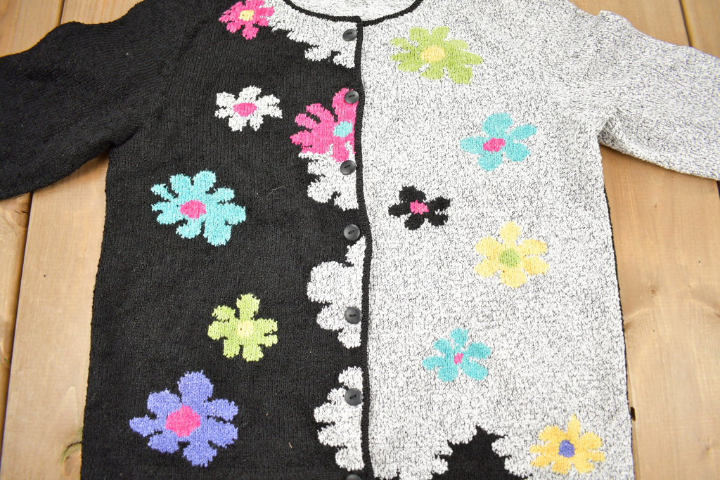 Vintage 1990s South Cotton All Over Floral Pattern Knitt Cardigan Sweater
