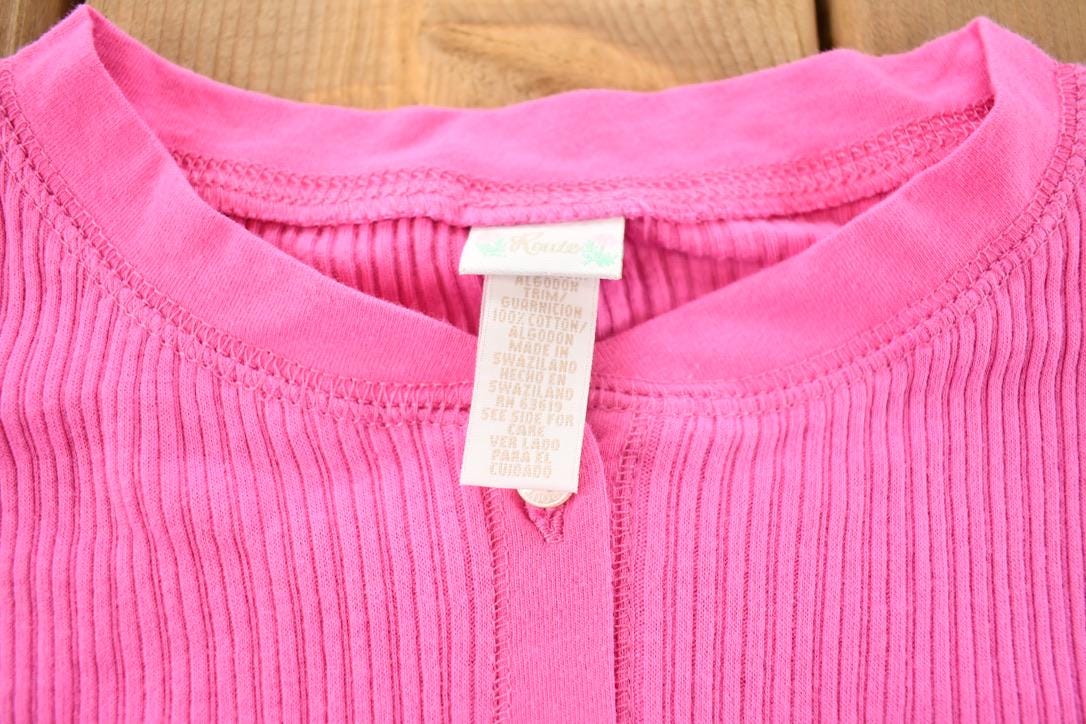 Vintage 2000s Hot Pink Ribbed Henley Tube Top