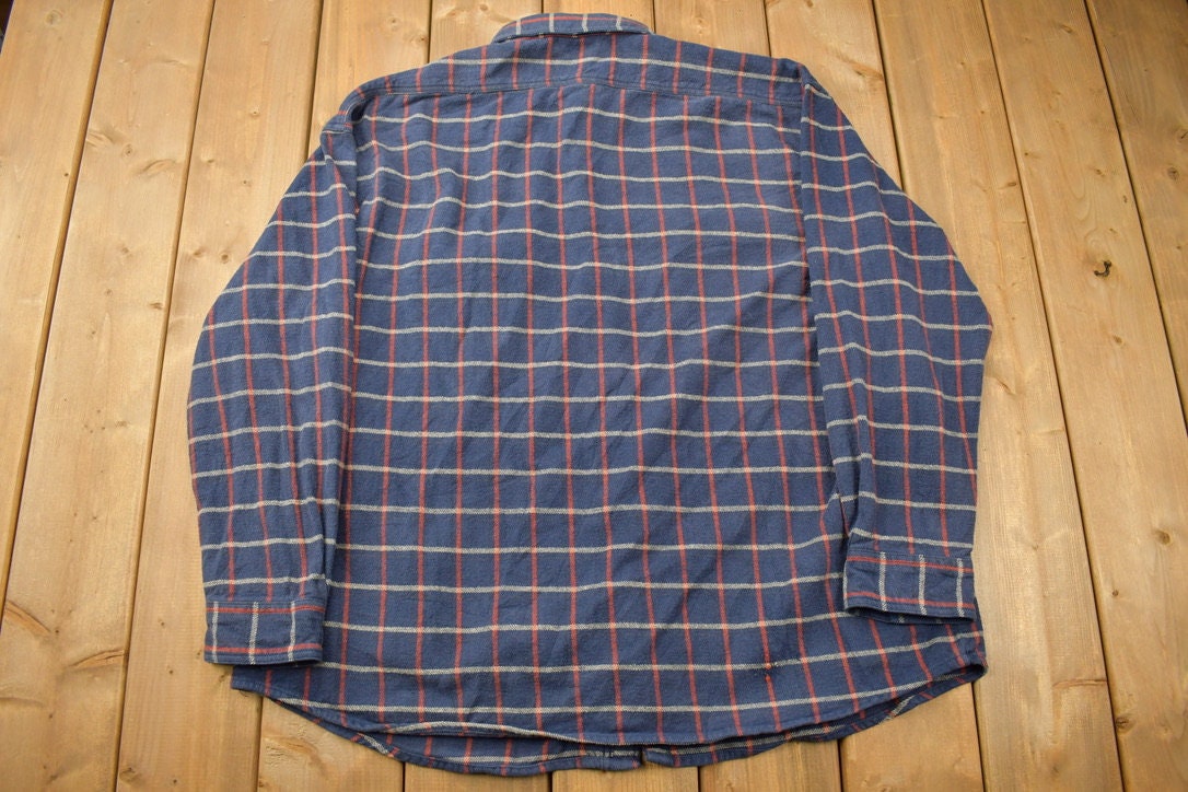 Vintage 1990s Berne Apparel Blue Plaid Flannel Button Up Shirt Vintage Flannel