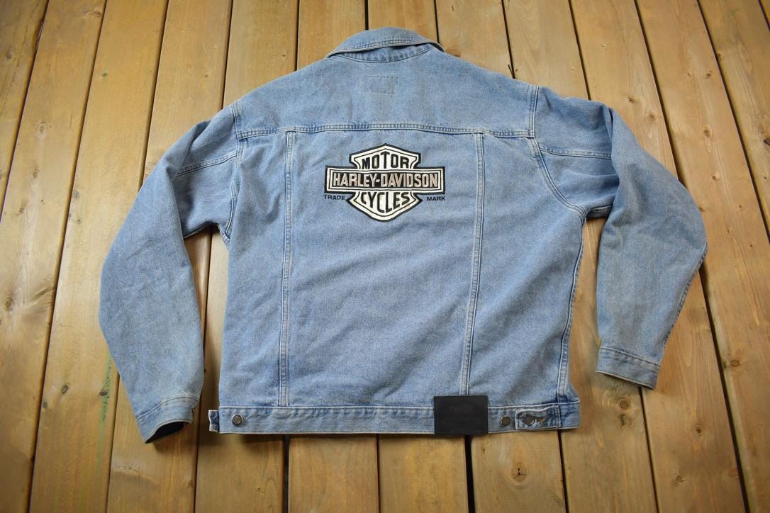 Vintage Y2K Harley Davidson Motorcycles Embroidered Jean Jacket - Large