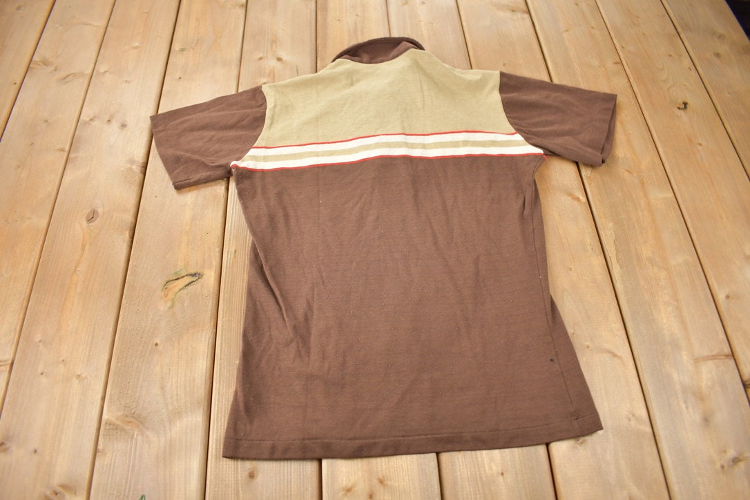 Vintage 1980s Harvey Woods Striped Polo Shirt Made In Canada