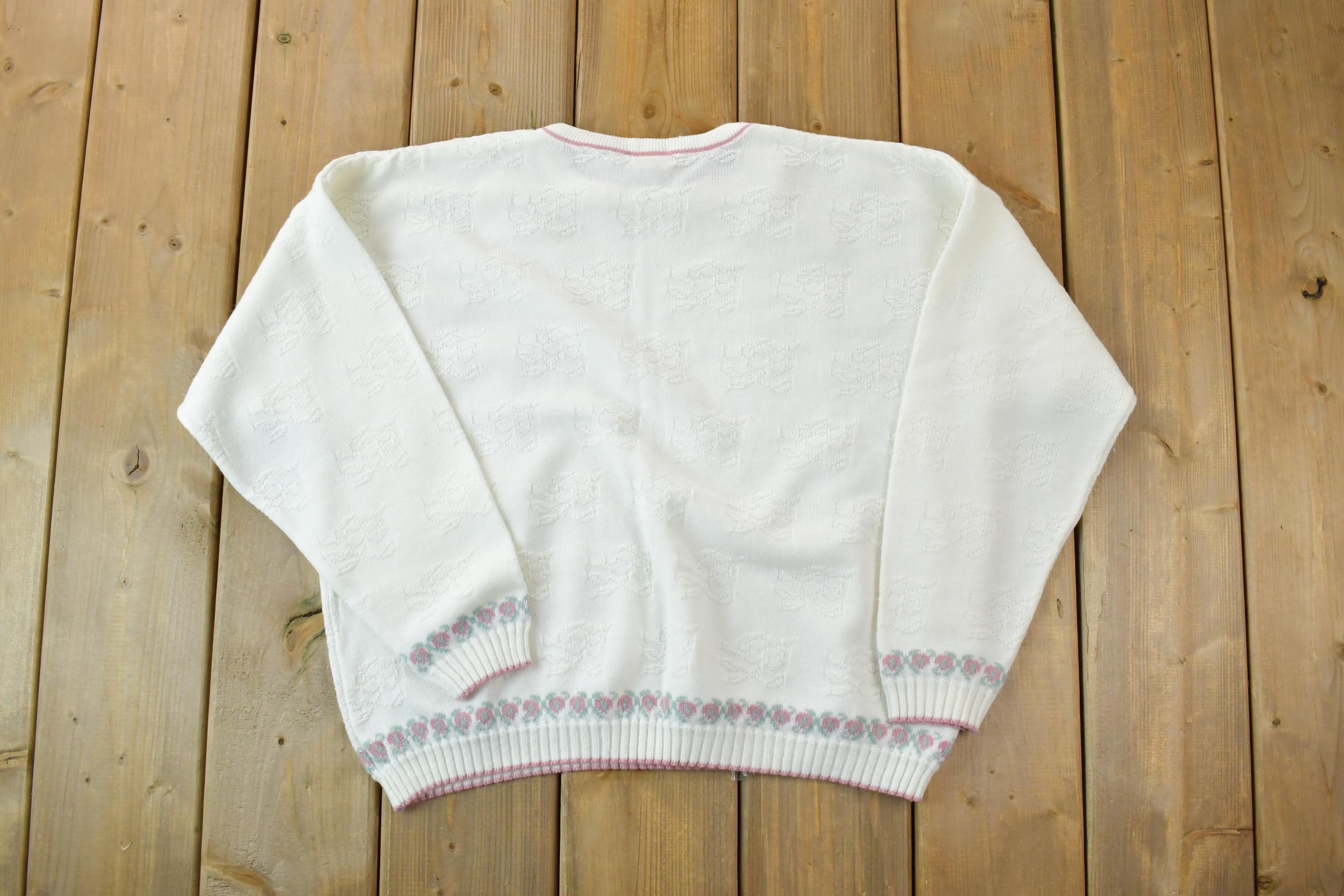 Vintage 1990s Sears Tradition Floral Knit Crewneck Sweater