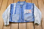 Vintage 1981 Motoring Tour Racing Striped Patchwork Denim Jean Jacket