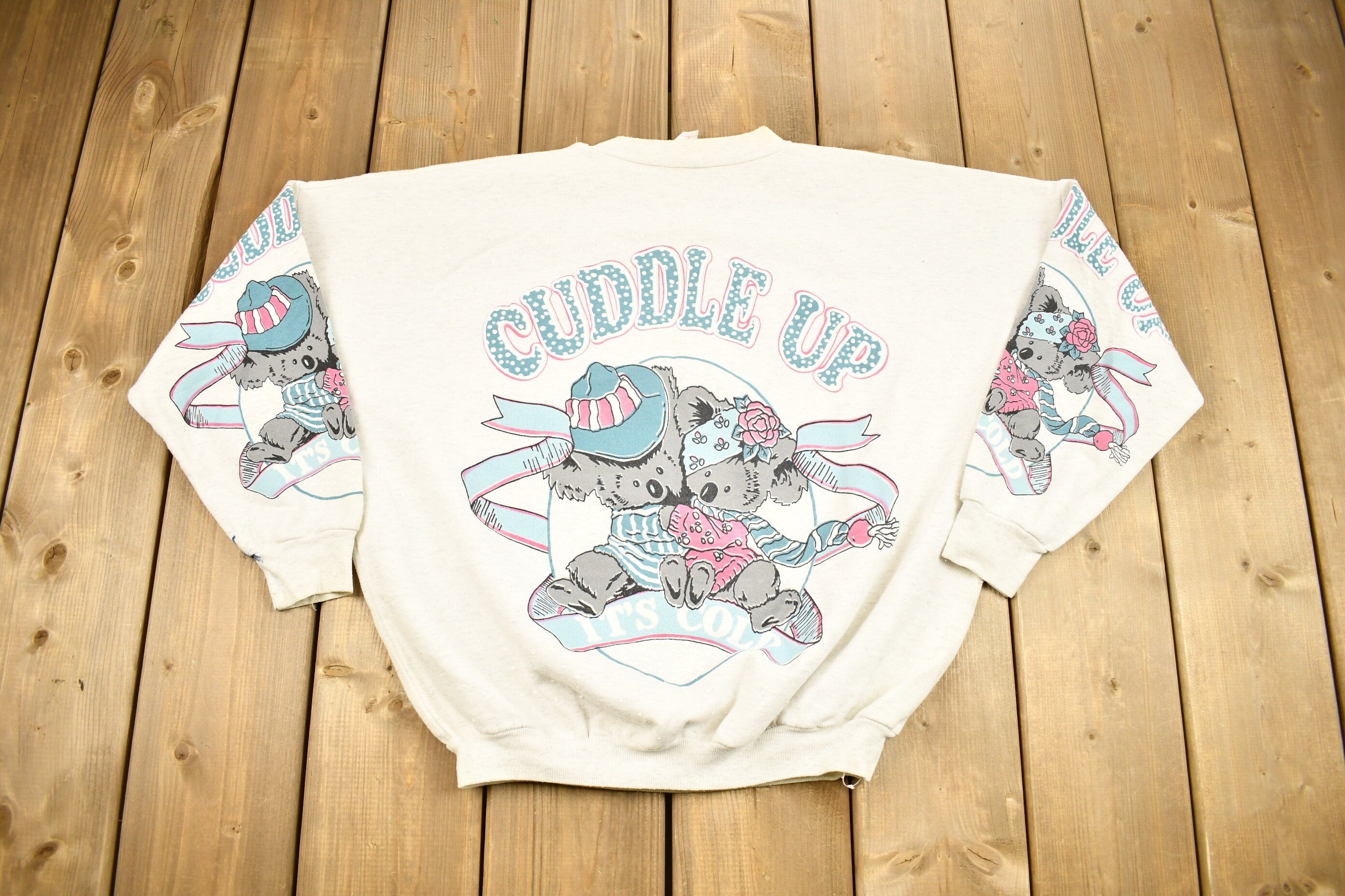 Vintage 1990s Cuddle Up Cute Teddy Bear Crewneck Sweater /