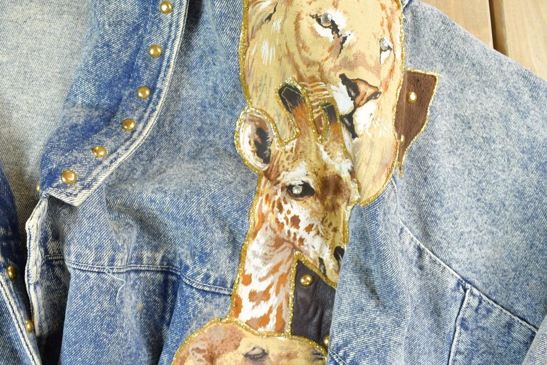 Vintage 1980s Studded Tigers and Leopards Jean Jacket Made In USA