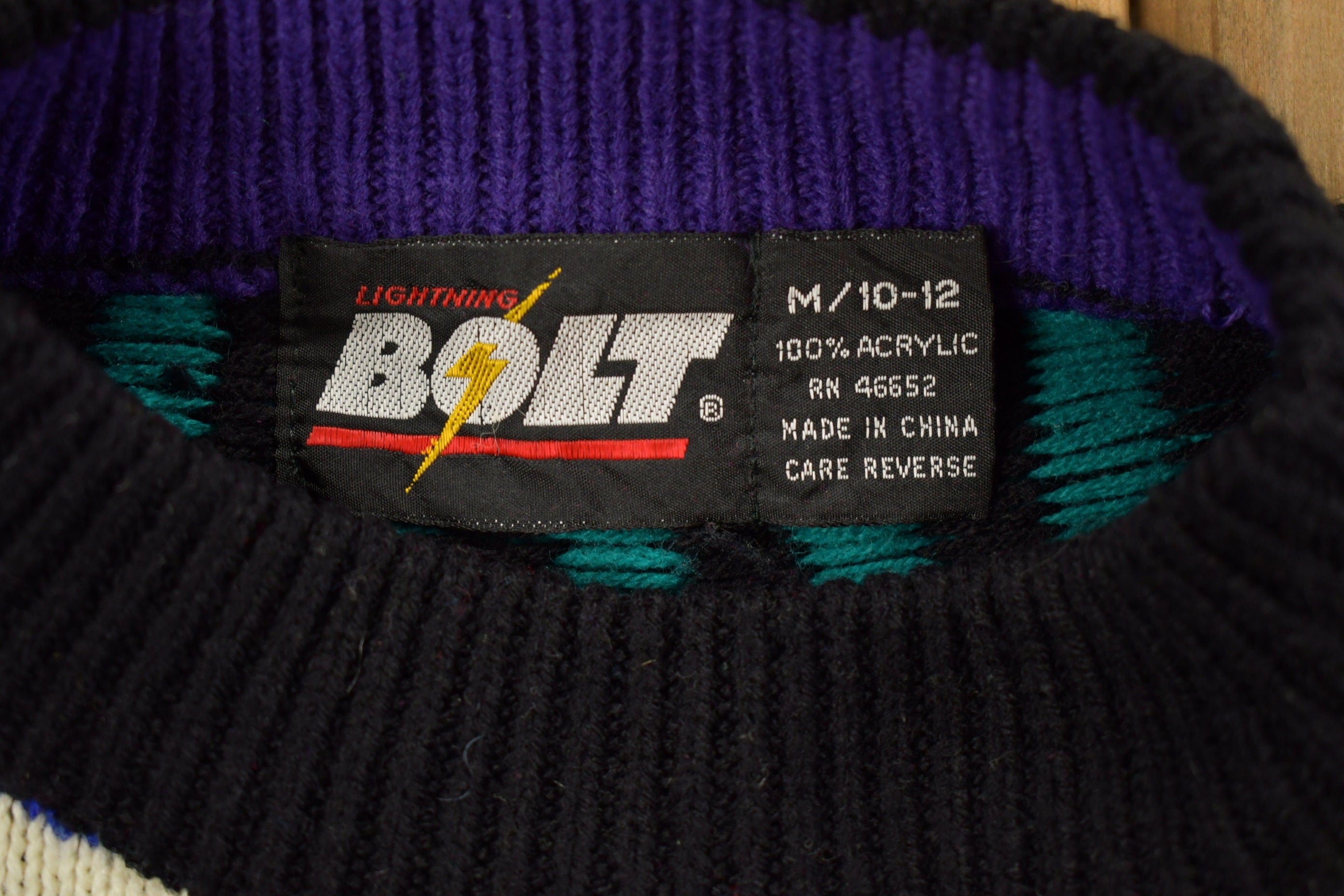 Vintage 1990s Lightning Bolt 3D Knit Youth Size Sweater
