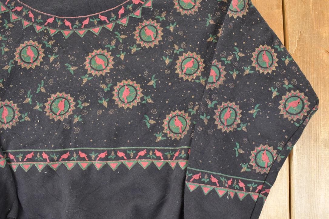 Vintage 1990s Artisans AOP Christmas Double Collar Crewneck Sweatshirt Men's M / Made In USA / 90s Cartoon XMAS Sweater