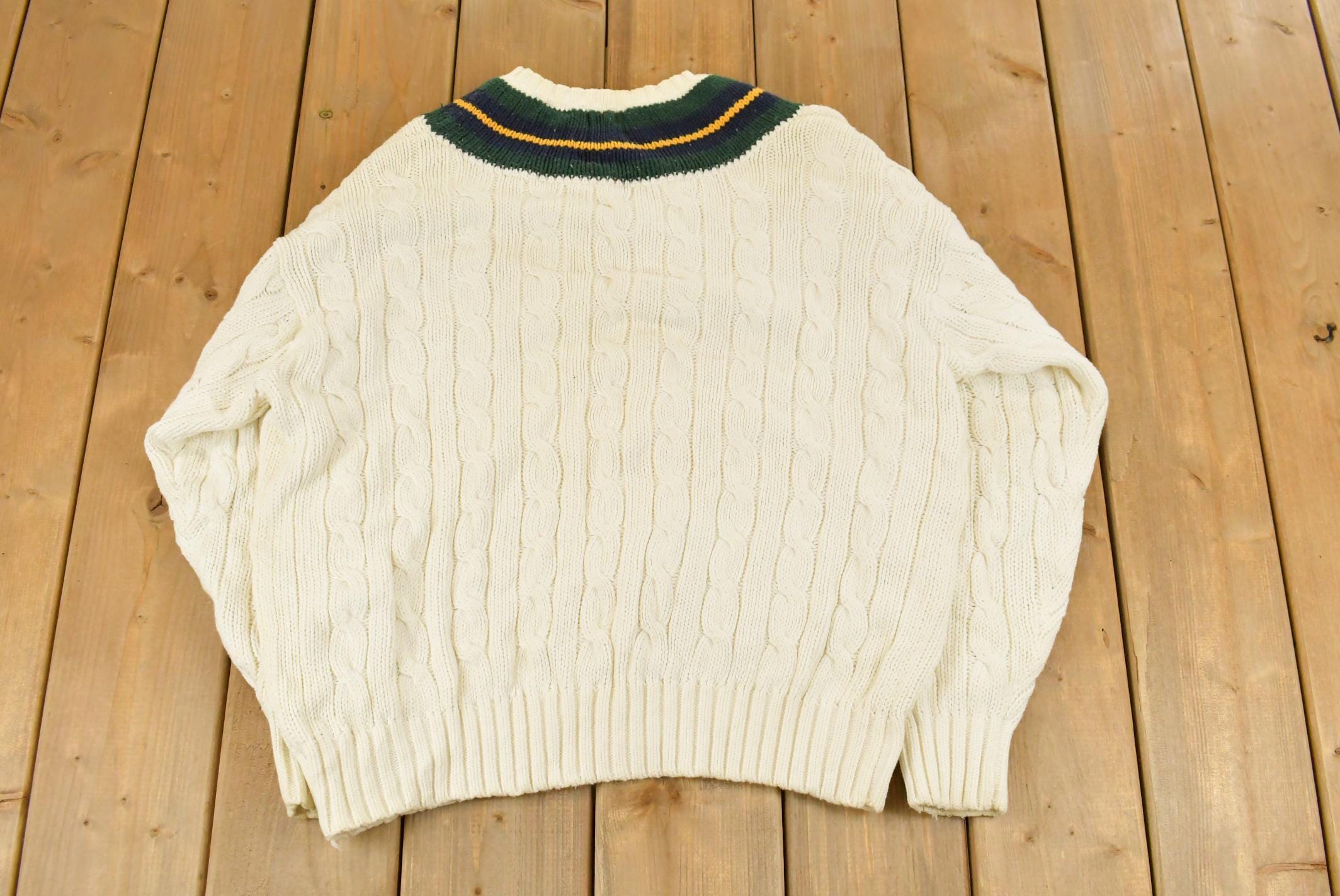 Vintage 1990s Gap Cable Knit V Neck Cricket Sweater Men's Medium