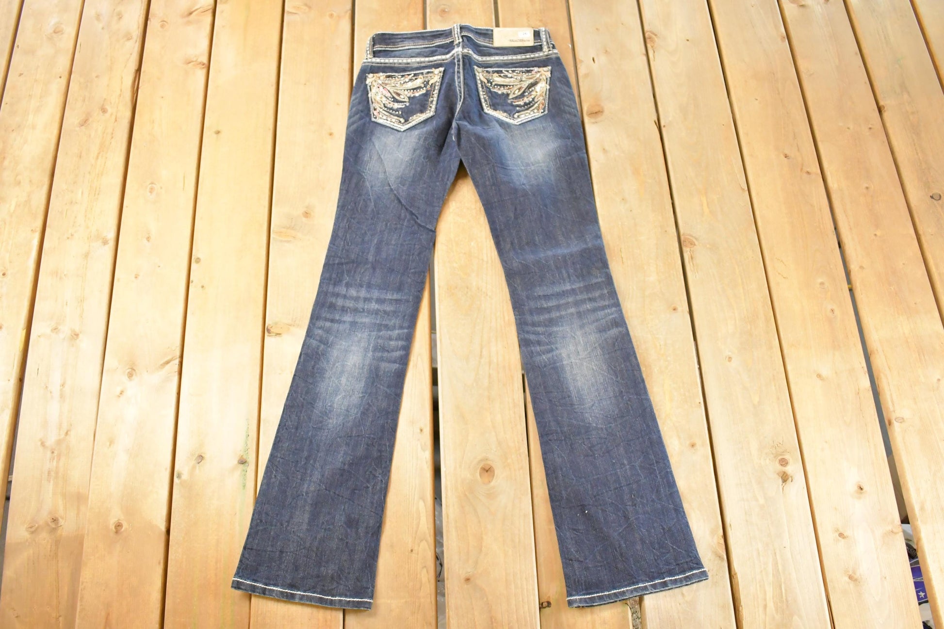 Vintage Deadstock Y2K Grace In LA Bedazzled Bootcut Low Rise Jeans Women's Size 26 x 31