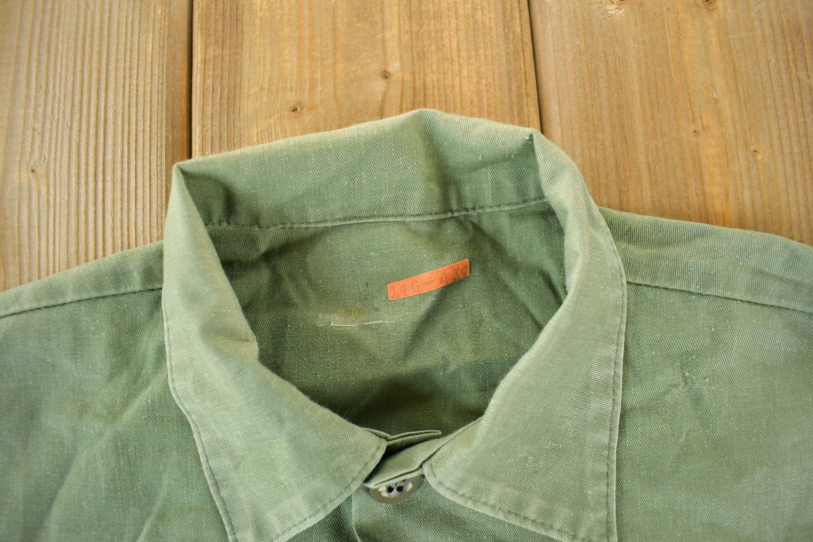 Vintage 1970s 1980s Army OG-107 Military Sateen Shirt Men's Large  Field Combat Shirt  Militaria
