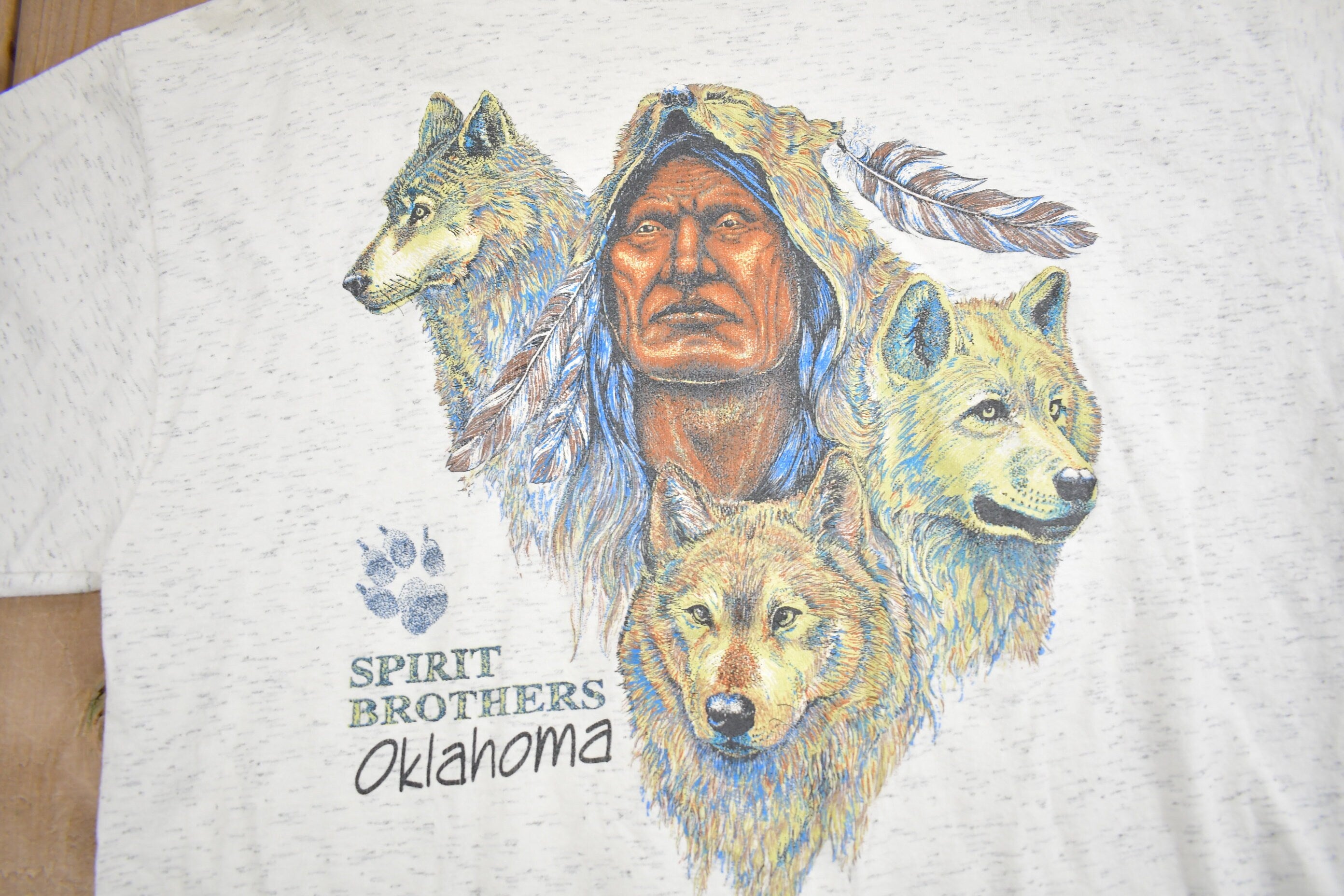 Vintage 1990s Spirit Brothers Oklahoma Wolf Theme Souvenir T Shirt