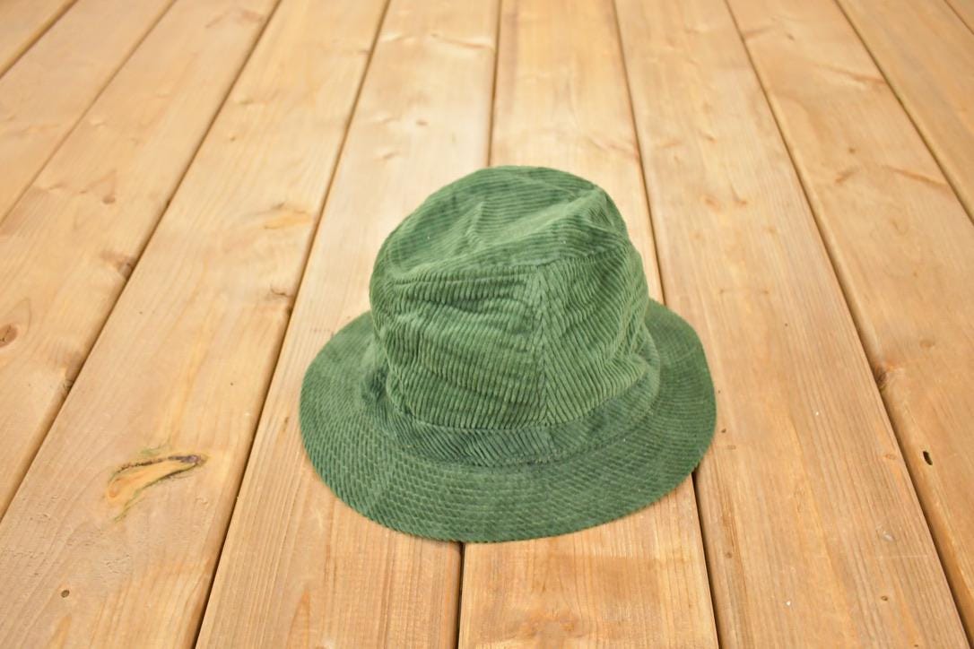 Vintage 1990s Hunter Green Corduroy Bucket Hat Men's L  90's Outdoorsman Cap  Made In USA